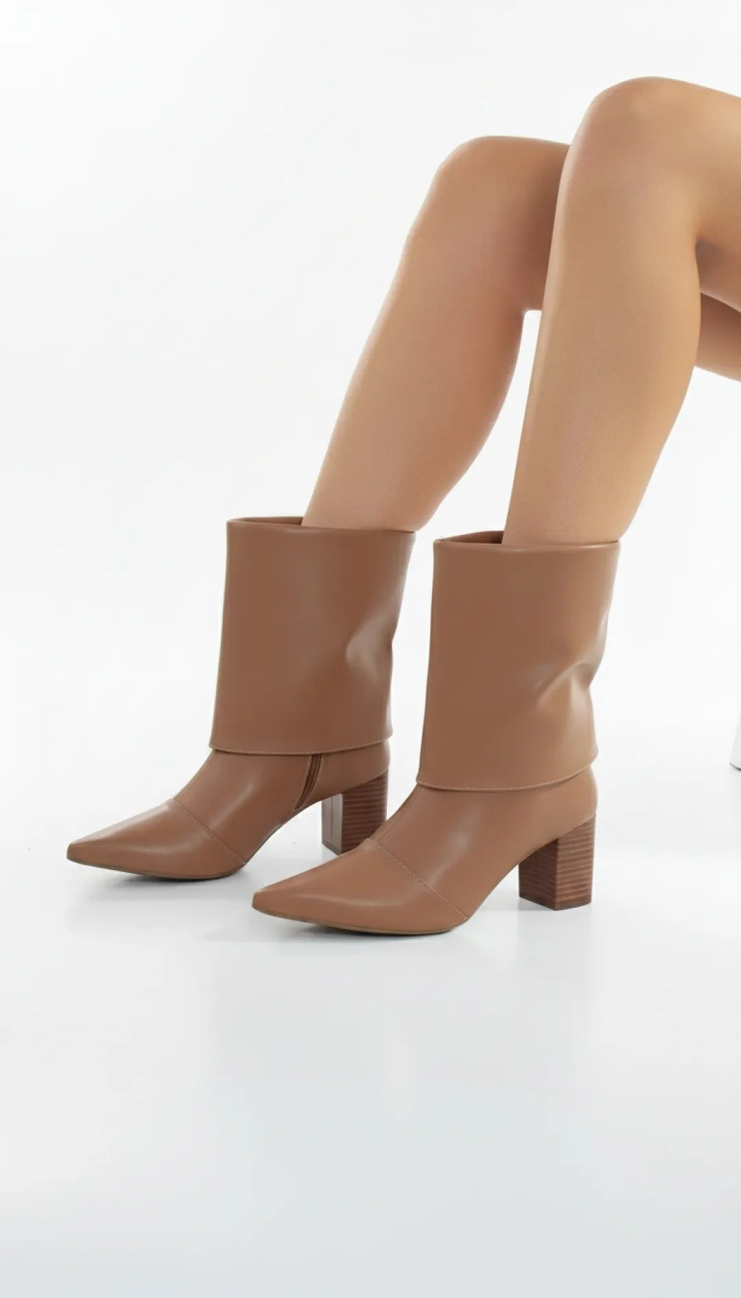 Bota Cano Curto Napa Caramelo Salto Rigato 6cm