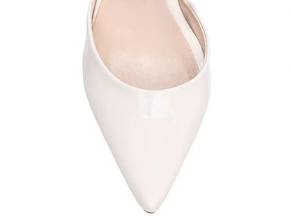 Sapato Scarpin Feminino Verniz Off White Confortável com Salto 6,5 cm