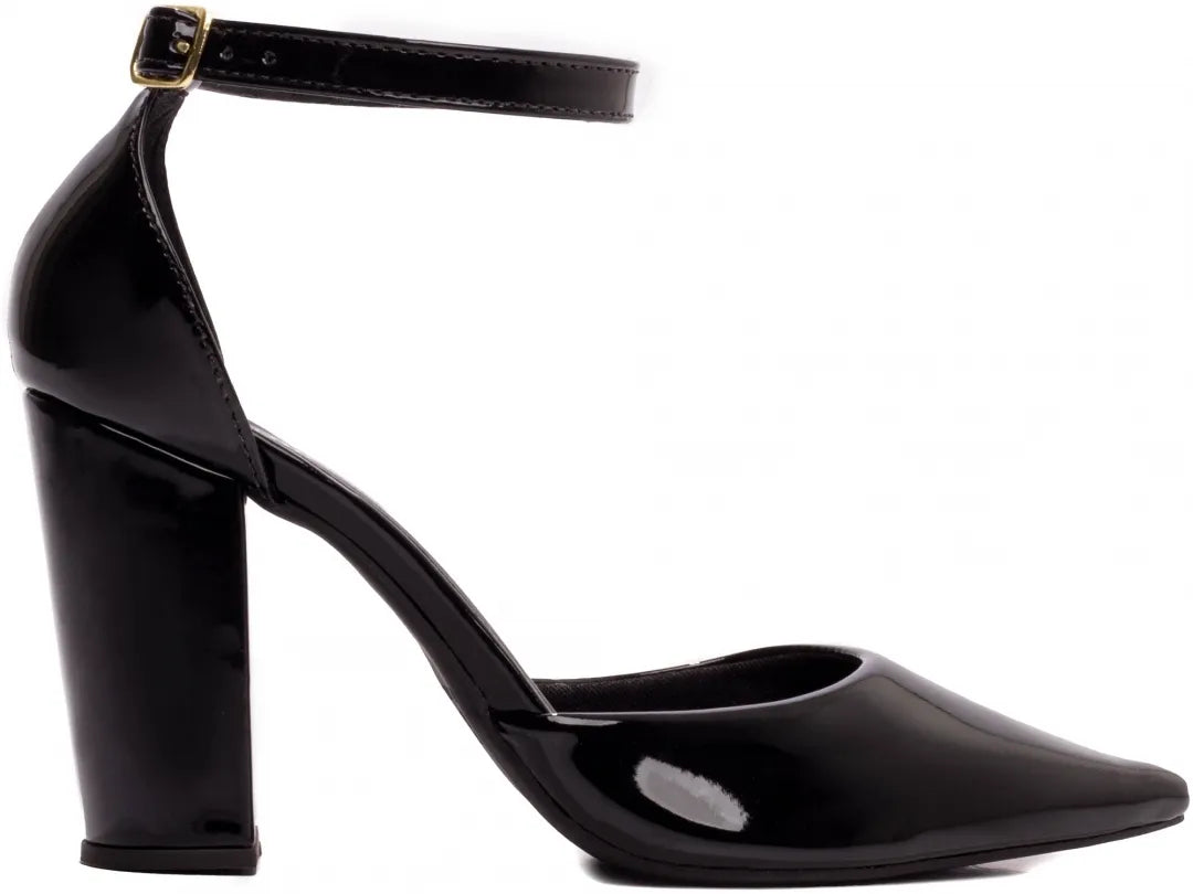 Sapato Scarpin Verniz Preto Salto 9cm com Fivela