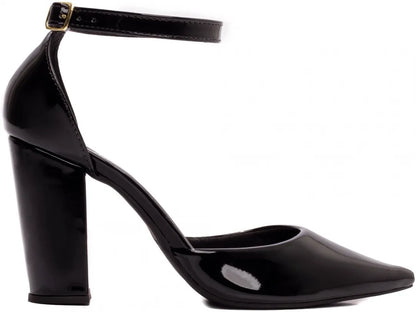Sapato Scarpin Verniz Preto Salto 9cm com Fivela