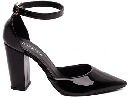 Sapato Scarpin Verniz Preto Salto 9cm com Fivela