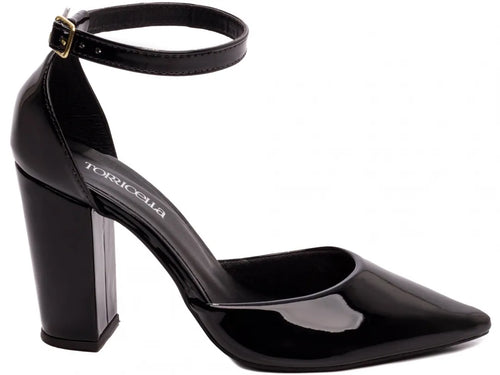 Sapato Scarpin Verniz Preto Salto 9cm com Fivela