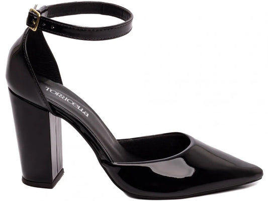 Sapato Scarpin Verniz Preto Salto 9cm com Fivela