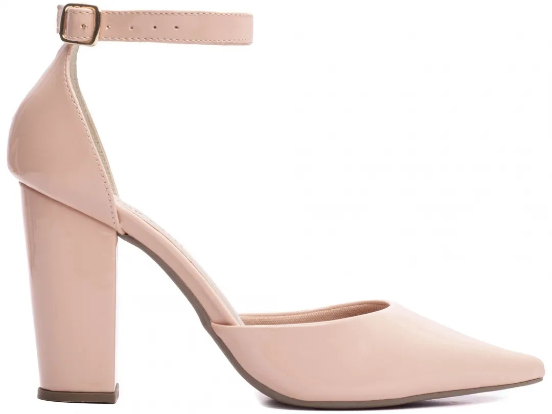 Sapato Scarpin Verniz Rose Salto 9cm com Fivela