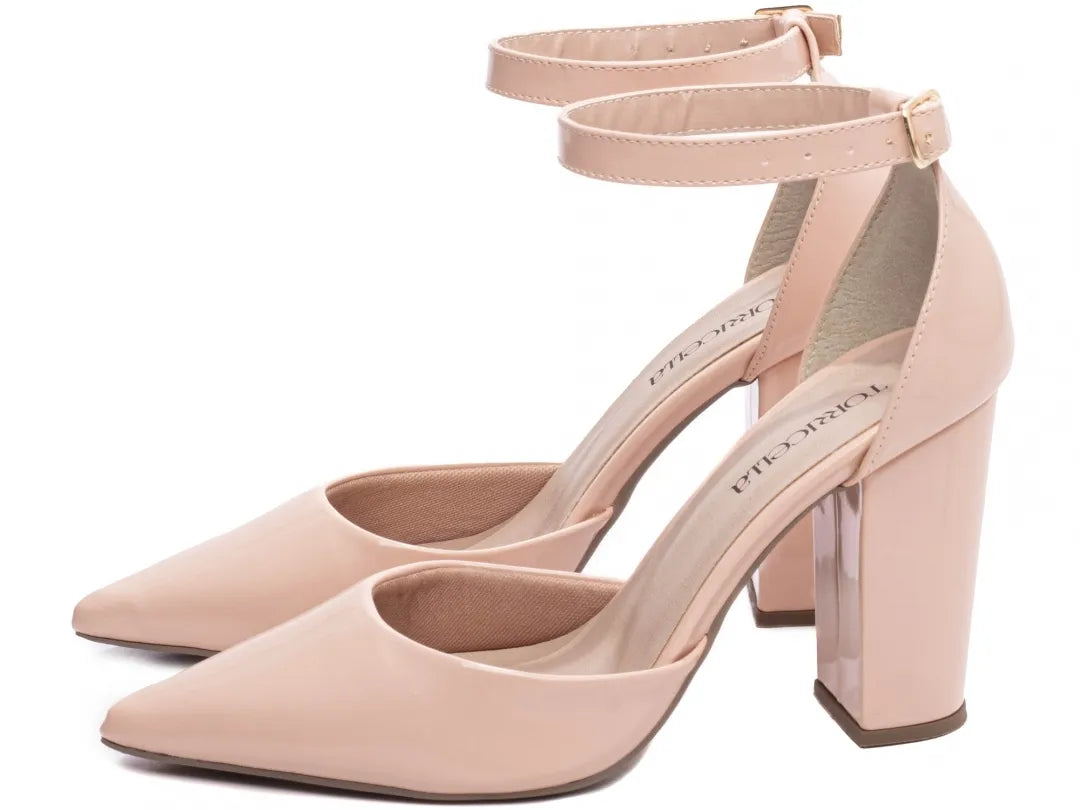 Sapato Scarpin Verniz Rose Salto 9cm com Fivela