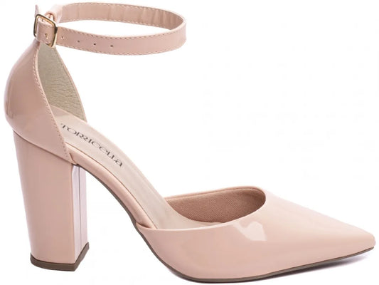 Sapato Scarpin Verniz Rose Salto 9cm com Fivela