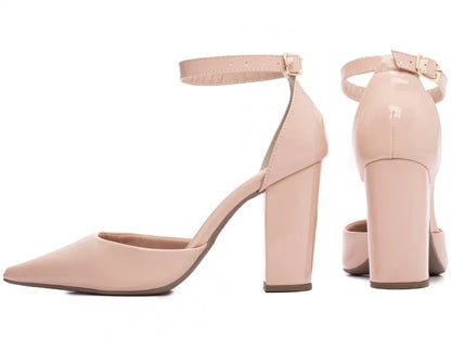 Sapato Scarpin Verniz Rose Salto 9cm com Fivela