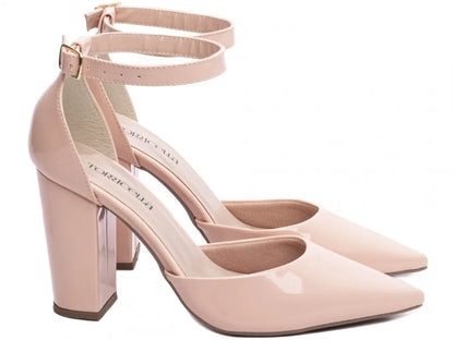 Sapato Scarpin Verniz Rose Salto 9cm com Fivela