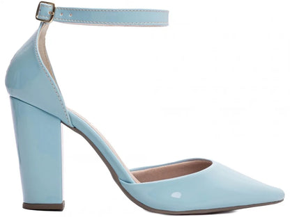 Sapato Scarpin Verniz Azul Salto 9cm com Fivela