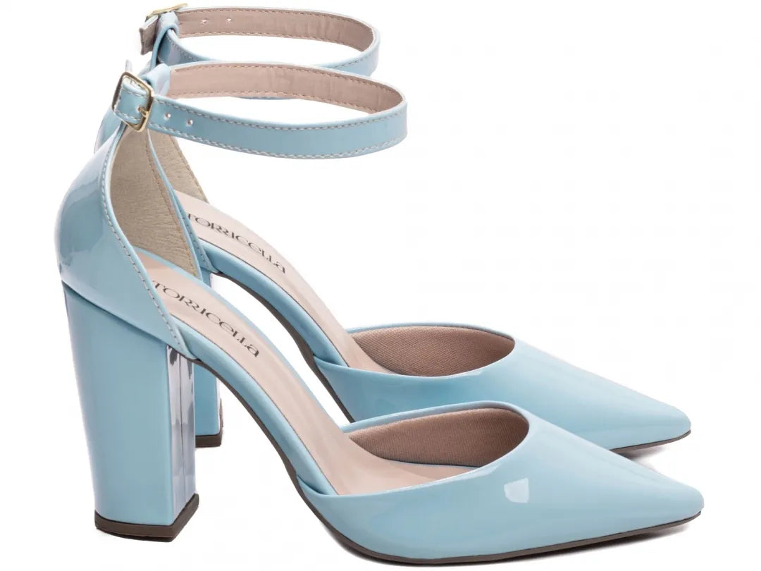 Sapato Scarpin Verniz Azul Salto 9cm com Fivela