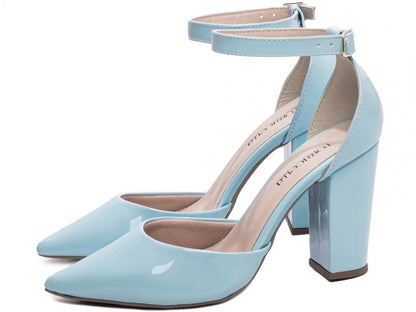 Sapato Scarpin Verniz Azul Salto 9cm com Fivela