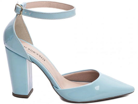 Sapato Scarpin Verniz Azul Salto 9cm com Fivela