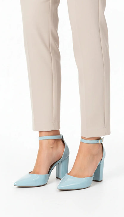 Sapato Scarpin Verniz Azul Salto 9cm com Fivela
