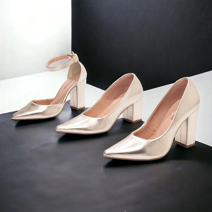 Sapato Scarpin Ouro Light Metalizado Salto 9cm com Fivela