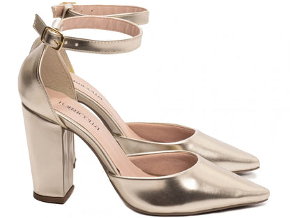 Sapato Scarpin Ouro Light Metalizado Salto 9cm com Fivela