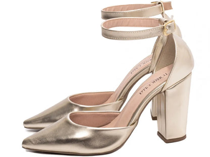 Sapato Scarpin Ouro Light Metalizado Salto 9cm com Fivela