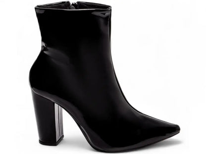 Bota Feminina Verniz Preto Salto Alto Confortável