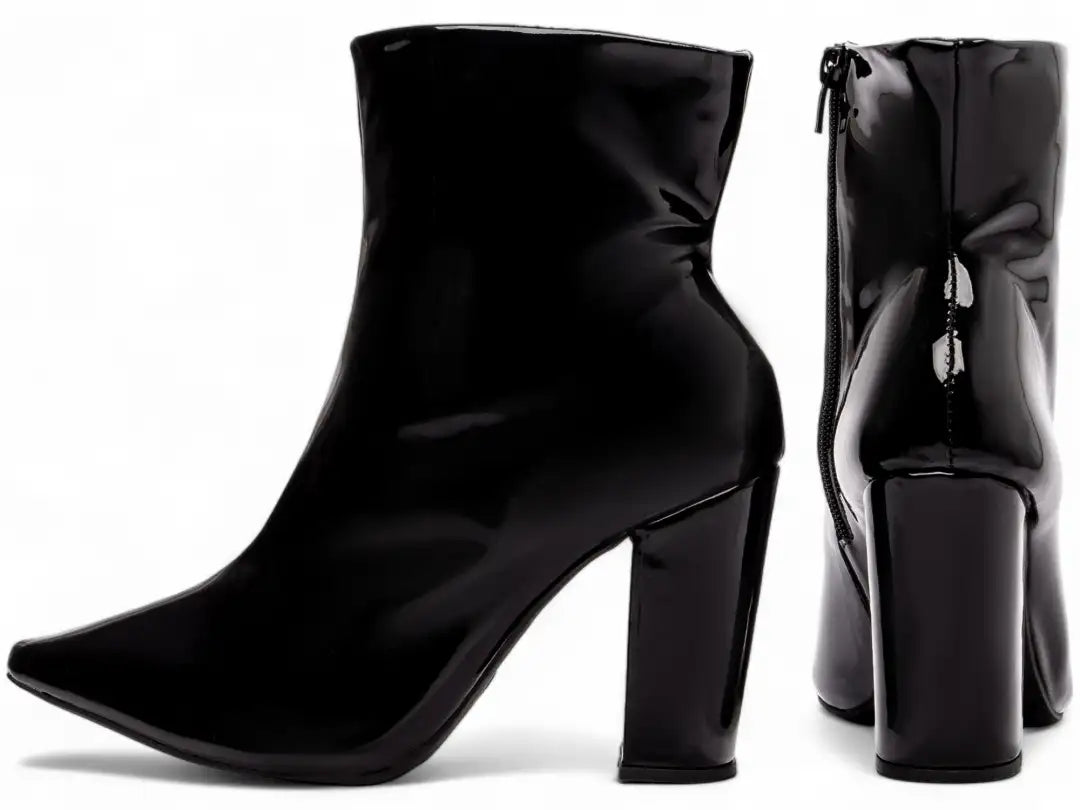 Bota Feminina Verniz Preto Salto Alto Confortável