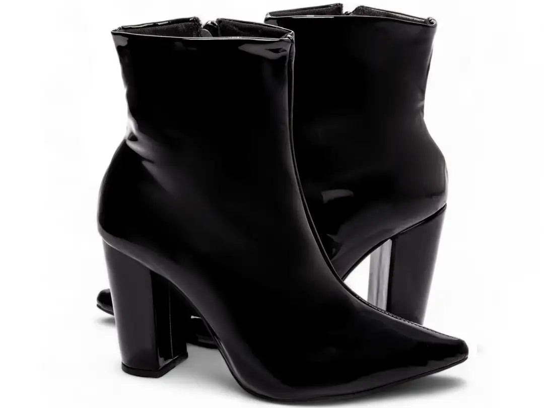 Bota Feminina Verniz Preto Salto Alto Confortável