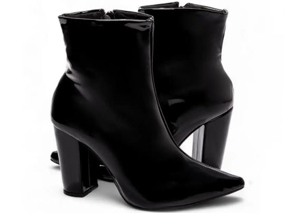 Bota Feminina Verniz Preto Salto Alto Confortável