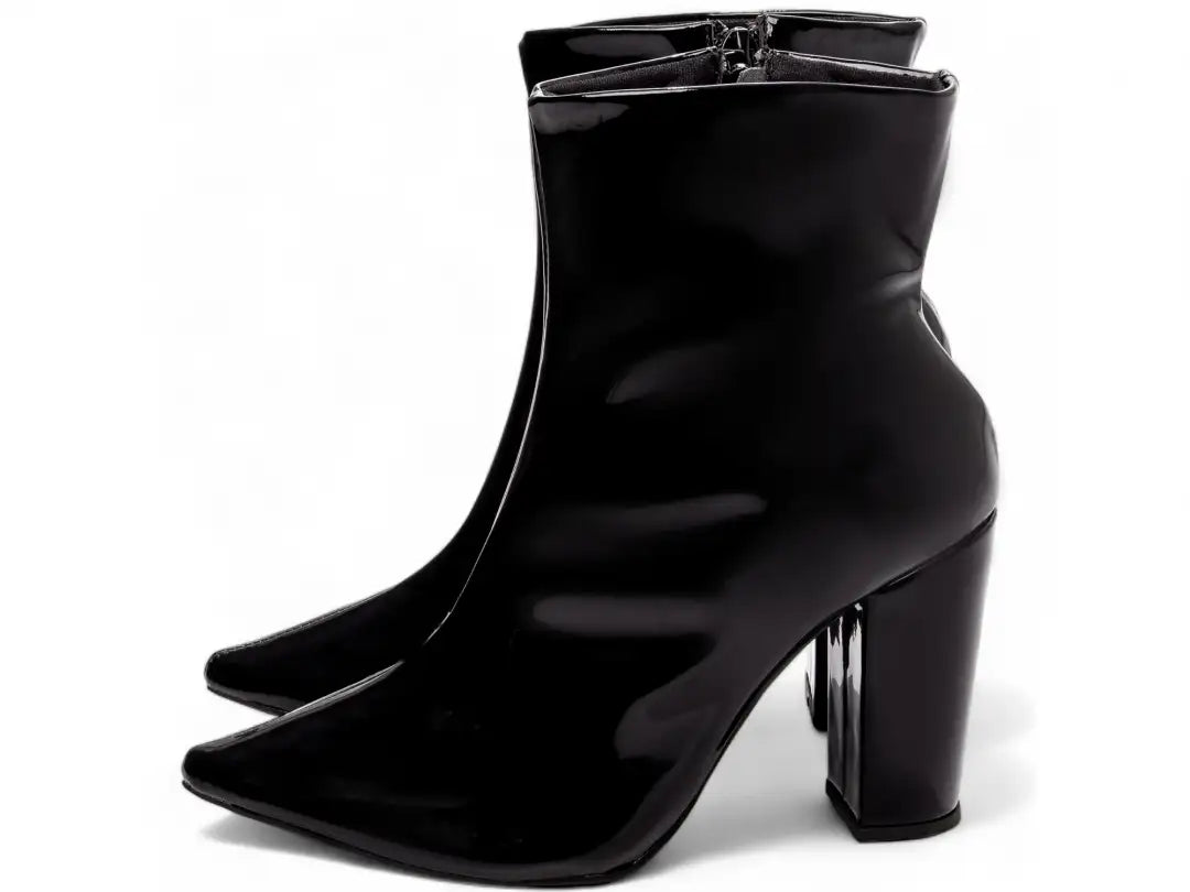Bota Feminina Verniz Preto Salto Alto Confortável