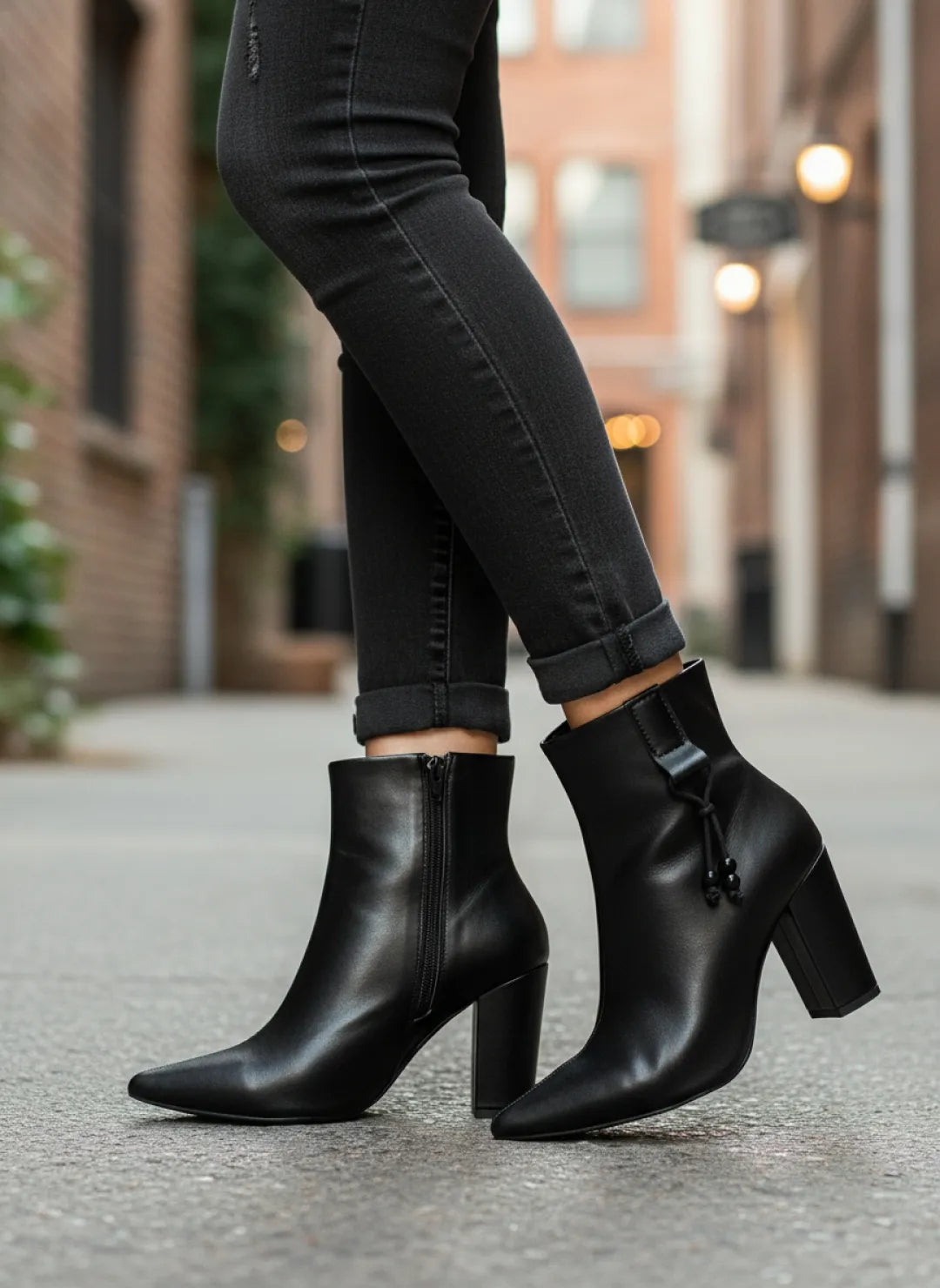 Bota Cano Curto Napa Preto com Cordão Lateral