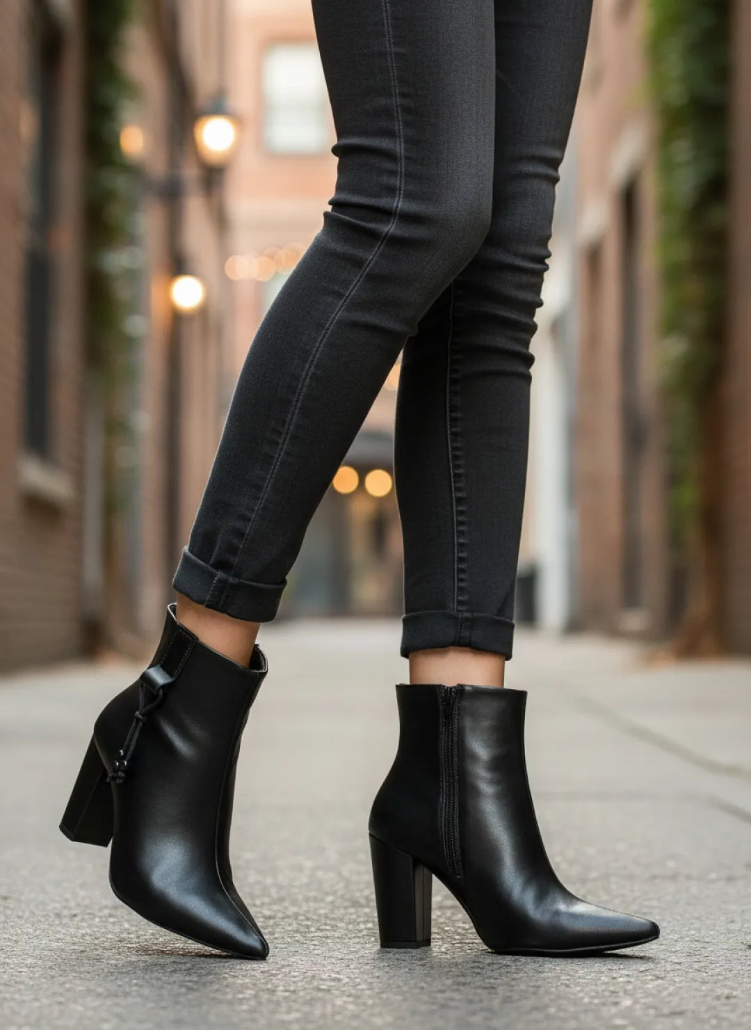 Bota Cano Curto Napa Preto com Cordão Lateral