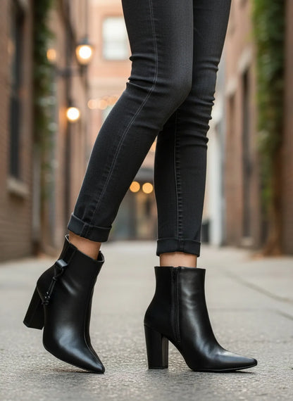 Bota Cano Curto Napa Preto com Cordão Lateral
