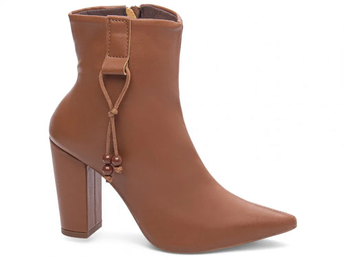 Bota Cano Curto Napa Caramelo com Cordão Lateral