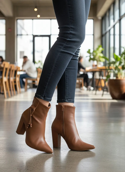 Bota Cano Curto Napa Caramelo com Cordão Lateral