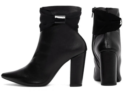 Bota Bico Fino Napa e Nobuck Preto com Laços