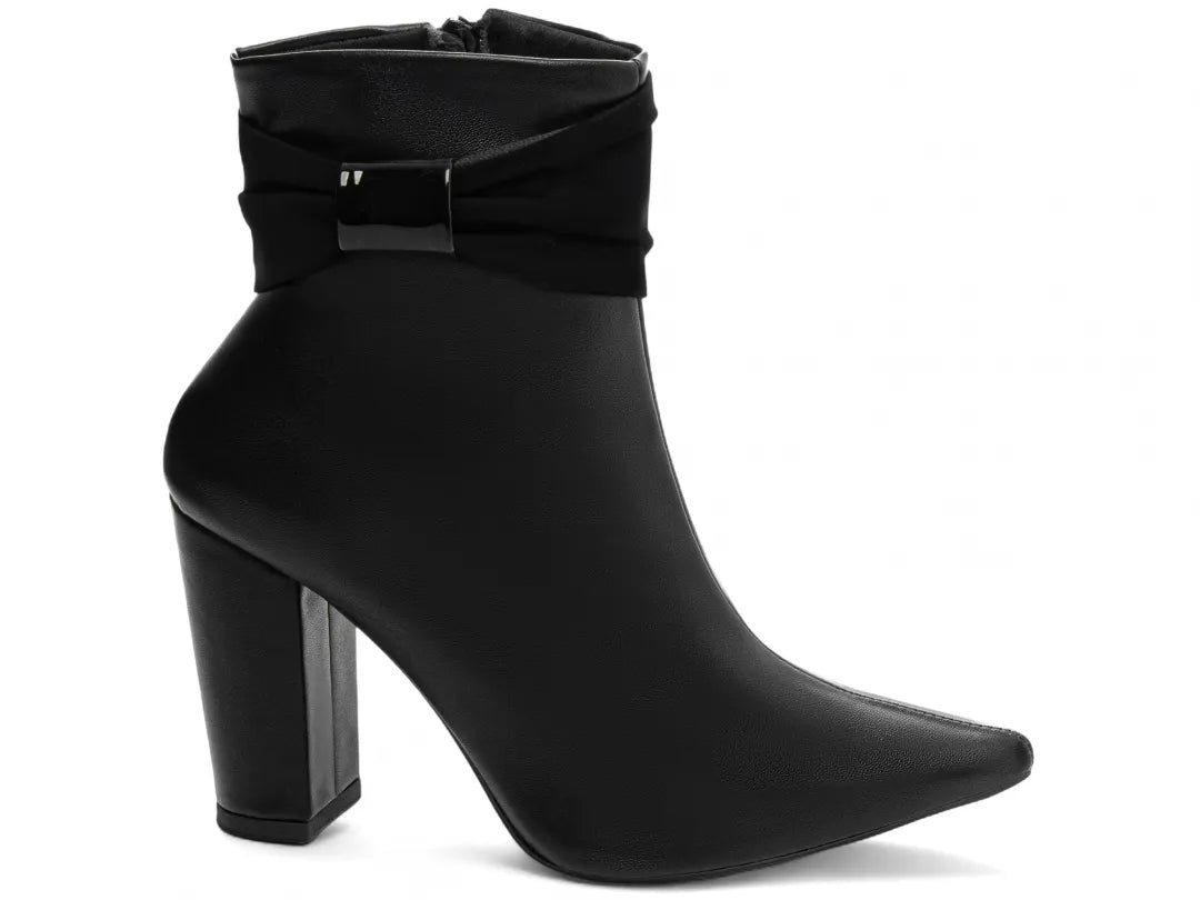 Bota Bico Fino Napa e Nobuck Preto com Laços