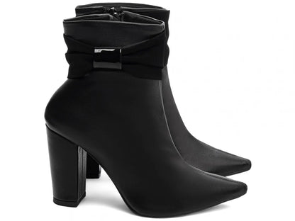 Bota Bico Fino Napa e Nobuck Preto com Laços