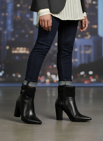 Bota Bico Fino Napa e Nobuck Preto com Laços