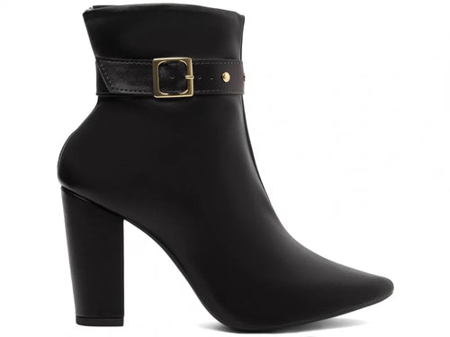 Bota Cano Curto Napa Preto Fivela Dourada