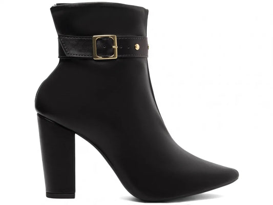 Bota Cano Curto Napa Preto Fivela Dourada