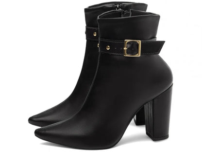 Bota Cano Curto Napa Preto Fivela Dourada