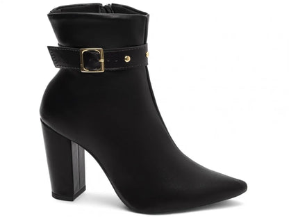 Bota Cano Curto Napa Preto Fivela Dourada