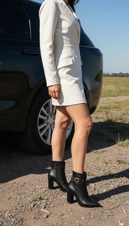 Bota Cano Curto Napa Preto Fivela Dourada