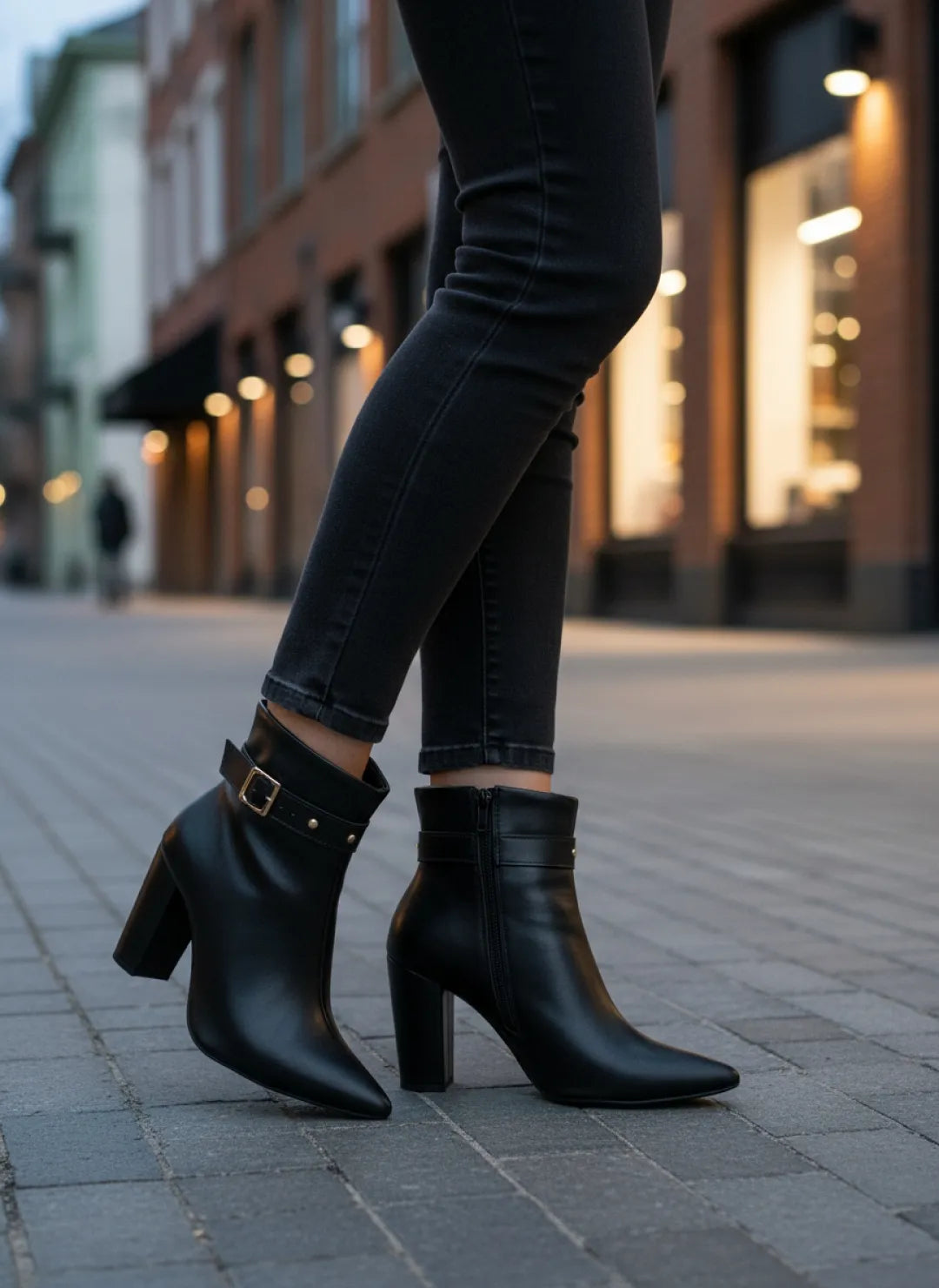 Bota Cano Curto Napa Preto Fivela Dourada