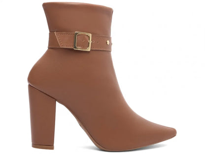 Bota Cano Curto Napa Caramelo Fivela Dourada