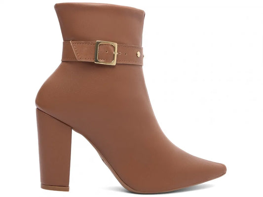 Bota Cano Curto Napa Caramelo Fivela Dourada
