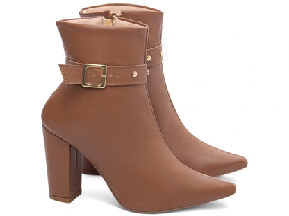 Bota Cano Curto Napa Caramelo Fivela Dourada