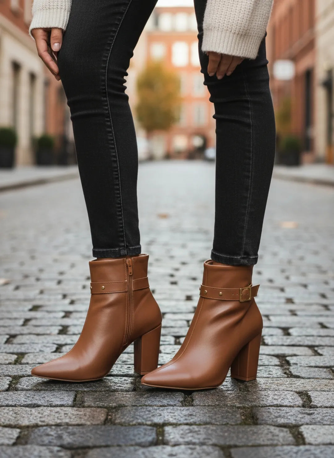 Bota Cano Curto Napa Caramelo Fivela Dourada