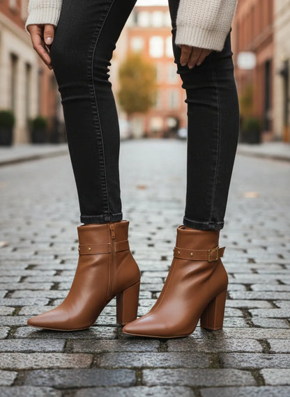 Bota Cano Curto Napa Caramelo Fivela Dourada