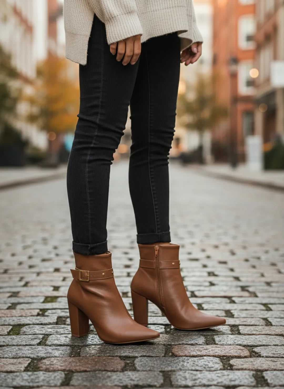 Bota Cano Curto Napa Caramelo Fivela Dourada