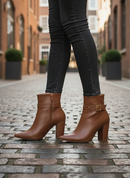 Bota Cano Curto Napa Caramelo Fivela Dourada