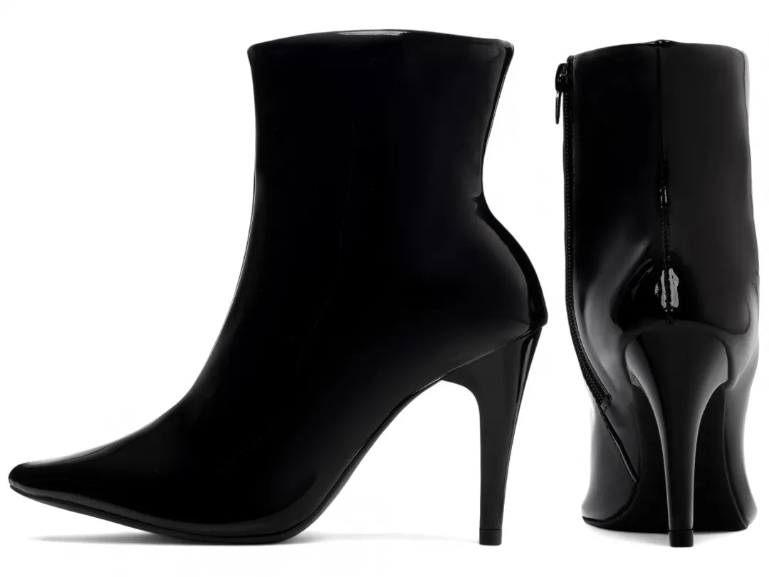 Bota Cano Curto Verniz Preto Salto 9cm