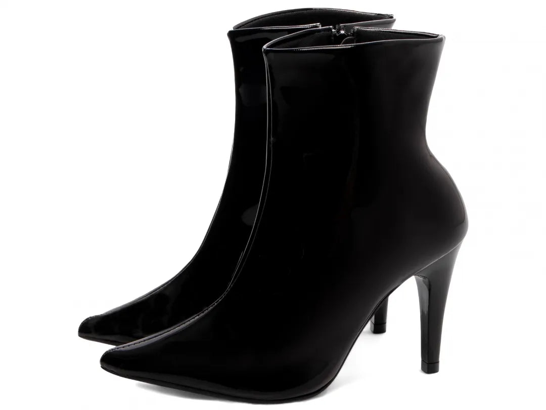Bota Cano Curto Verniz Preto Salto 9cm