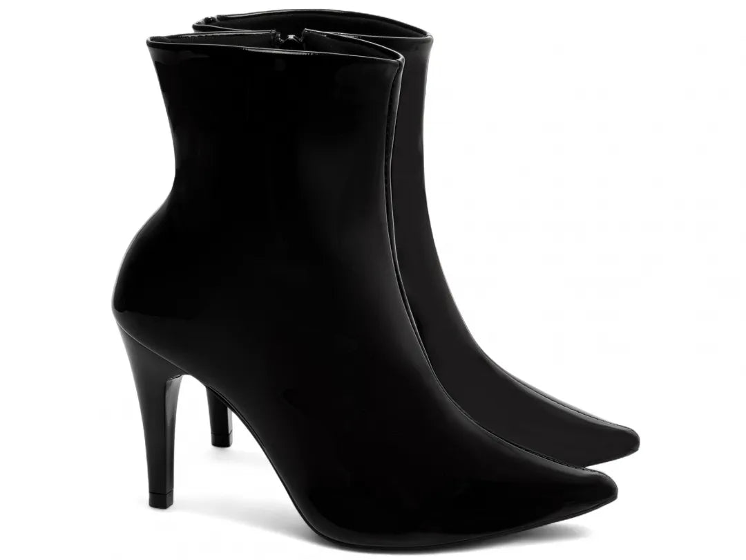 Bota Cano Curto Verniz Preto Salto 9cm